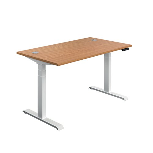 PRO/TWIN MOTOR Sit/Stand Desk with Cable Ports 1600x800x630-1290mm Nova Oak/White