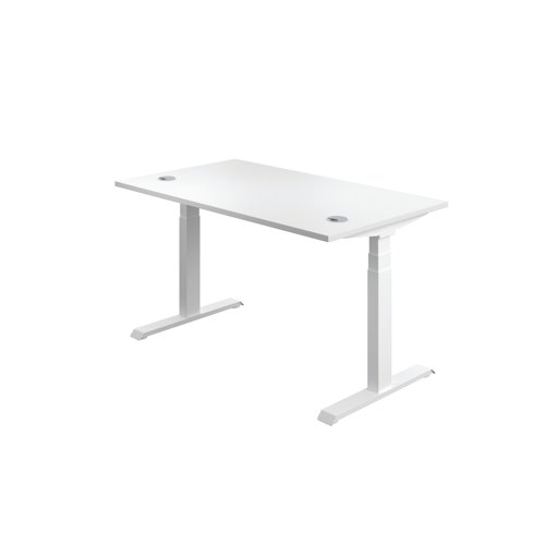 Jemini Sit/Stand Desk with Cable Ports 1600x800x630-1290mm White/White KF810032