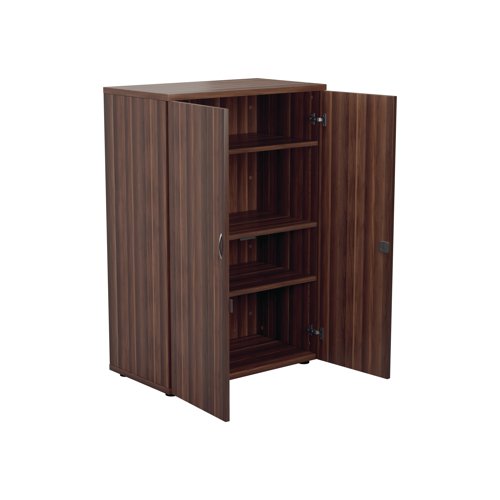 This Jemini Cupboard provides a convenient storage solution for organised office filing. Complete with three shelves, this cupboard is suitable for filing and storing lever arch and box files and includes two lockable doors. The cupboard measures W800 x D450 x H1200mm and comes in a dark walnut finish to complement the Jemini furniture range.
