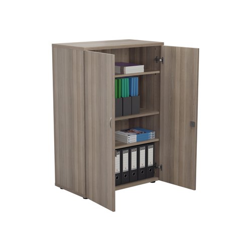 This Jemini Cupboard provides a convenient storage solution for organised office filing. Complete with three shelves, this cupboard is suitable for filing and storing lever arch and box files and includes two lockable doors. The cupboard measures W800 x D450 x H1200mm and comes in a grey oak finish to complement the Jemini furniture range.
