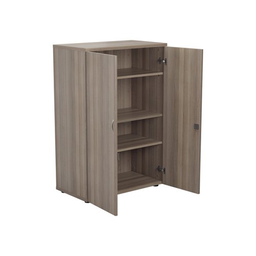 This Jemini Cupboard provides a convenient storage solution for organised office filing. Complete with three shelves, this cupboard is suitable for filing and storing lever arch and box files and includes two lockable doors. The cupboard measures W800 x D450 x H1200mm and comes in a grey oak finish to complement the Jemini furniture range.