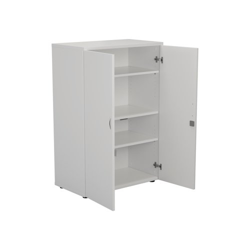 This Jemini Cupboard provides a convenient storage solution for organised office filing. Complete with three shelves, this cupboard is suitable for filing and storing lever arch and box files and includes two lockable doors. The cupboard measures W800 x D450 x H1200mm and comes in a white finish to complement the Jemini furniture range.