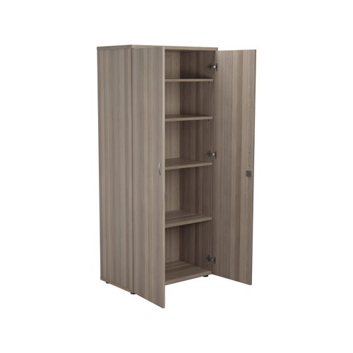 This Jemini Cupboard provides a convenient storage solution for organised office filing. Complete with four shelves, this cupboard is suitable for filing and storing lever arch and box files. The cupboard measures W800 x D450 x H1800mm and comes in a grey oak finish to complement the Jemini furniture range.