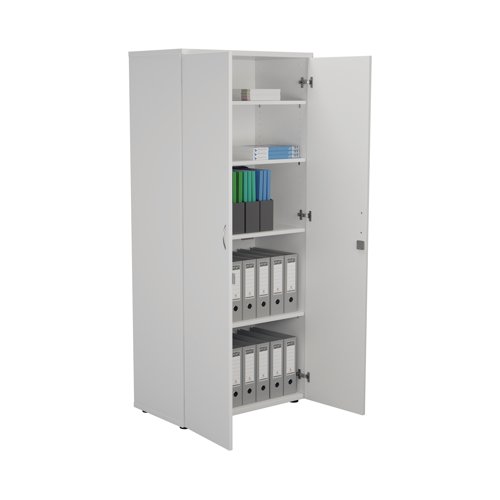 This Jemini Cupboard provides a convenient storage solution for organised office filing. Complete with four shelves, this cupboard is suitable for filing and storing lever arch and box files. The cupboard measures W800 x D450 x H1800mm and comes in a white finish to complement the Jemini furniture range.