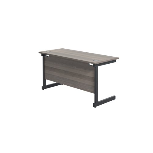 Jemini Rectangular Single Upright Cantilever Desk 1400x600x730mm Grey Oak/Black KF810650