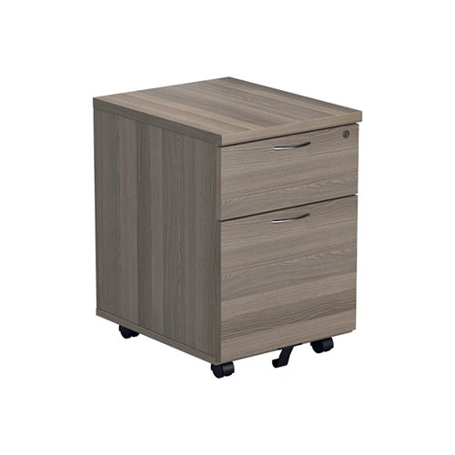 This Jemini mobile pedestal features 2 drawers consisting of 1 box drawer and 1 foolscap size filing drawer. Designed for use under desks or for use independently, the pedestal measures 404 x 500 x 595mm with a desktop depth of 25mm.