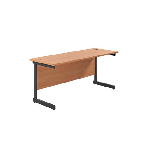 Jemini Rectangular Single Upright Cantilever Desk 1600x600x730mm Beech/Black KF810797