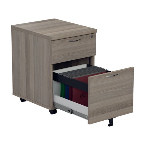 This Jemini mobile pedestal features 2 drawers consisting of 1 box drawer and 1 foolscap size filing drawer. Designed for use under desks or for use independently, the pedestal measures 404 x 500 x 595mm with a desktop depth of 25mm.