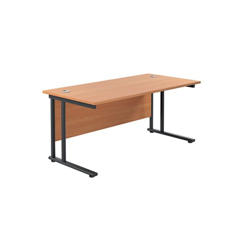 Jemini Rectangular Single Upright Cantilever Desk 1600x800x730mm Beech/Black KF810865