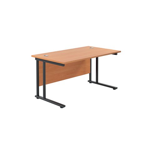 Jemini Rectangular Double Upright Cantilever Desk 1400x800x730mm Beech/Black KF810872