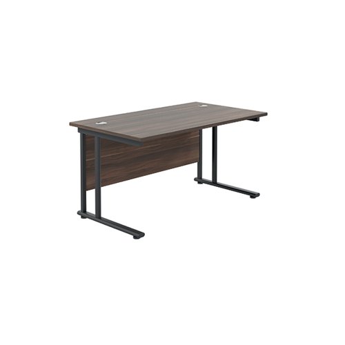 Jemini Rectangular Double Upright Cantilever Desk 1400x800x730mm Dark Walnut/Black KF810940