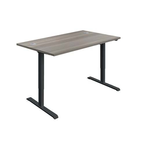 VALUE Single Motor Sit/Stand Desk with Cable Ports 1200x800x730-1220mm Grey Oak/Black