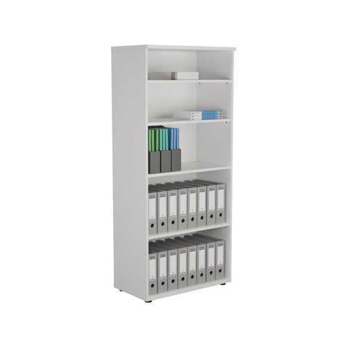 This Jemini Bookcase provides a convenient storage solution for organised office filing. Complete with four shelves, this bookcase is suitable for filing and storing lever arch and box files. The bookcase measures W800 x D450 x H1800mm and comes in a white finish to complement the Jemini furniture range.