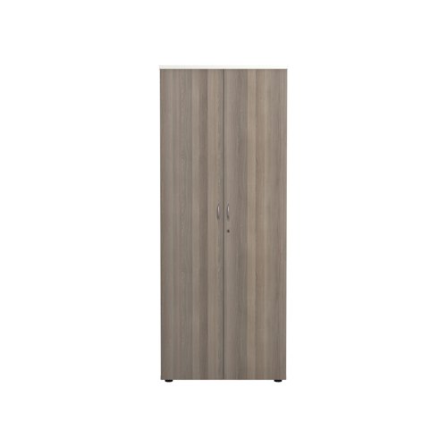 Jemini Wooden Cupboard 800x450x2000mm White/Grey Oak KF811121 - VOW - KF811121 - McArdle Computer and Office Supplies