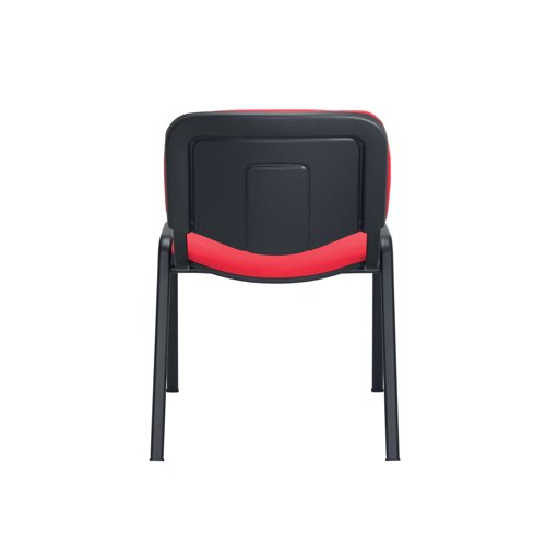 KF81514 | This multipurpose stacking chair from Jemini is a comfortable, durable choice for offices, meeting rooms, reception areas and more. It features a soft red upholstered seat and back with a sturdy frame for durability. The chairs can be stacked when not in use to save space, ideal for occasional conferences and meetings.
