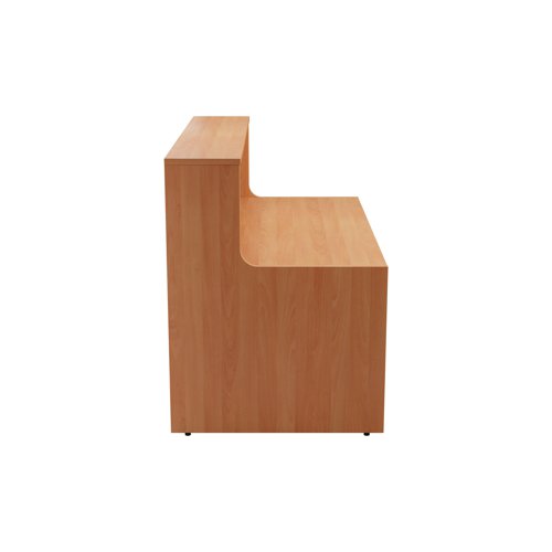 With clean and elegant lines, this Jemini Reception Unit is ideal for use in a variety of reception areas. The modular design features a panel end construction incorporating a fixed riser unit. The unit has a sturdy 25mm thick desktop. This reception unit measures 1600x800x740mm and is finished in Beech.