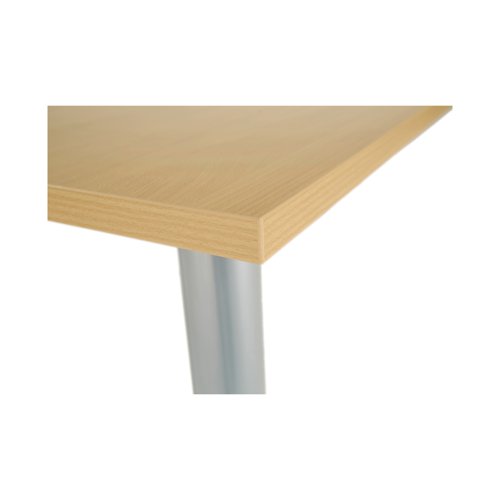This Jemini Rectangular Meeting Table is ideal for use in meeting, training rooms and breakout areas. Combine with other tables in the range to form a configuration that suits you. The desk features four tubular metal legs with a 25mm thick MFC desktop finished in Nova Oak. This table measures 1200x800x730mm.