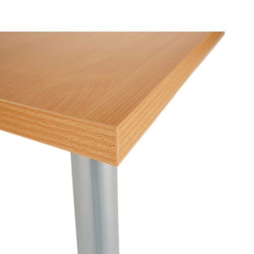 This Jemini Rectangular Meeting Table is ideal for use in meeting, training rooms and breakout areas. Combine with other tables in the range to form a configuration that suits you. The desk features four tubular metal legs with a 25mm thick MFC desktop finished in beech. This table measures 1600x800x730mm.