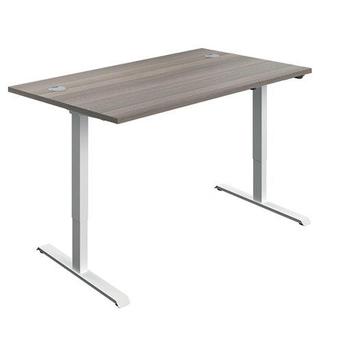 Jemini Single Motor Sit/Stand Desk with Cable Ports 1200x800x730-1220mm Grey Oak/White KF818127