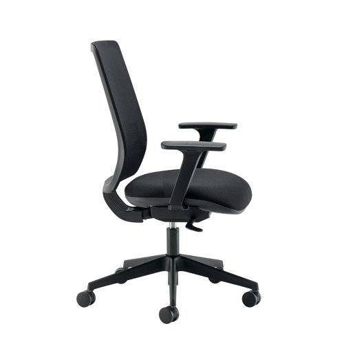 The Cappela Nuevo is a rich mesh back chair, offering comfort and support to the everyday task chair. The chair has a fixed height posture curved backrest, height adjustable lumbar panel, synchronised body responsive mechanism and weight activated movement. As well as four position lockable tilt, seat slide, height adjustable arms, black frame and a black moulded base.