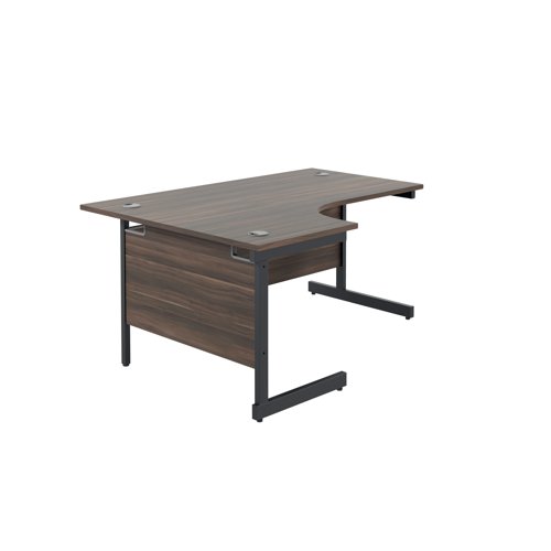 Jemini Radial Left Hand Single Upright Cantilever Desk 1600x1200x730mm Walnut/Black KF819639