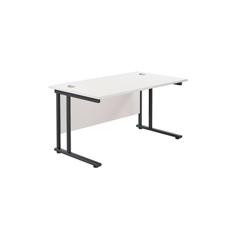 Jemini Rectangular Double Upright Cantilever Desk 1400x800x730mm White/Black KF819691 - KF819691