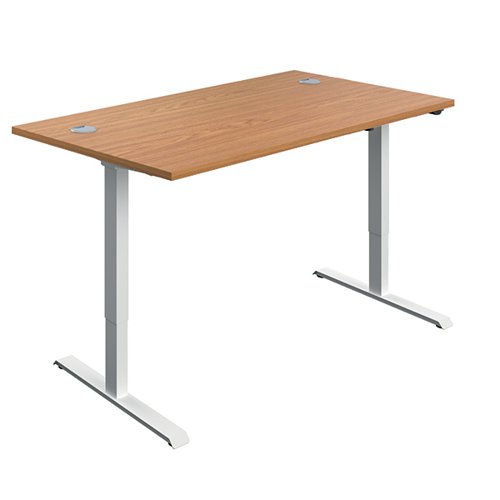 VALUE Single Motor Sit/Stand Desk with Cable Ports 1200x800x730-1220mm Nova Oak/White
