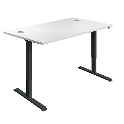Jemini Single Motor Sit/Stand Desk with Cable Ports 1200x800x730-1220mm White/Black KF819917