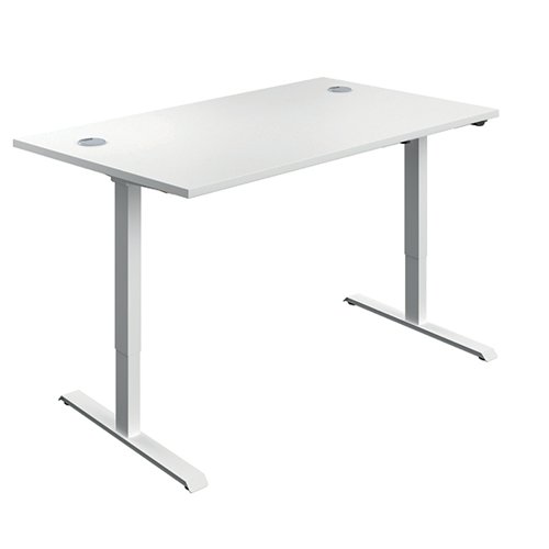 VALUE Single Motor Sit/Stand Desk with Cable Ports 1200x800x730-1220mm White/White