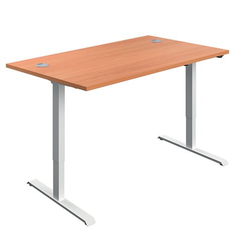VALUE Single Motor Sit/Stand Desk with Cable Ports 1400x800x730-1220mm Beech/White