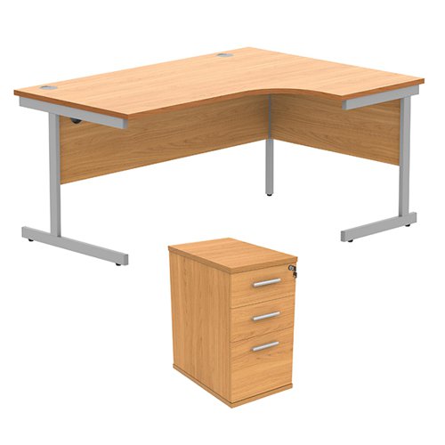 Astin Radial Right Hand SU Desk +Desk High Pedestal 1600x1200 Norwegian Beech/Silver KF820017