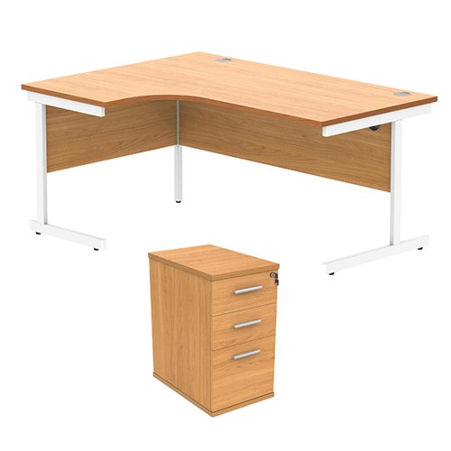 Astin Radial Left Hand SU Desk +Desk High Pedestal 1600x1200 Norwegian Beech/Arctic White KF820027