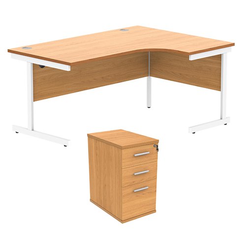 Astin Radial Right Hand SU Desk +Desk High Pedestal 1600x1200 Norwegian Beech/Arctic White KF820037