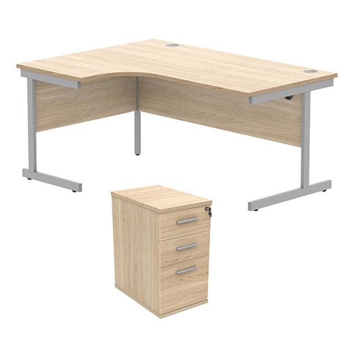Astin Radial Left Hand SU Desk +Desk High Pedestal 1600x1200 Canadian Oak/Silver KF820047 - KF820047