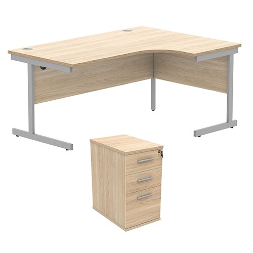 Astin Radial Right Hand SU Desk +Desk High Pedestal 1600x1200 Canadian Oak/Silver KF820057