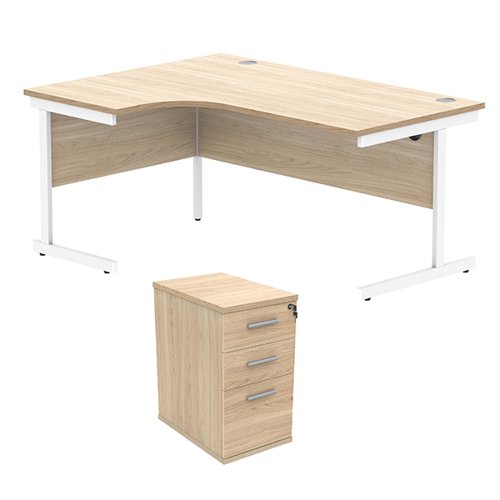 Astin Radial Left Hand SU Desk +Desk High Pedestal 1600x1200 Canadian Oak/Arctic White KF820067