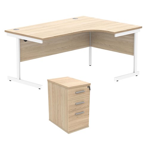 Astin Radial Right Hand SU Desk +Desk High Pedestal 1600x1200 Canadian Oak/Arctic White KF820077