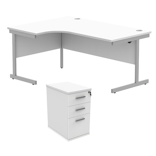 Astin Radial Left Hand SU Desk +Desk High Pedestal 1600x1200 Arctic White/Silver KF820087