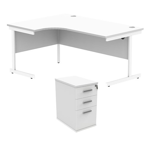 Astin Radial Left Hand SU Desk +Desk High Pedestal 1600x1200 Arctic White/Arctic White KF820107