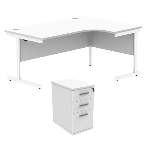Astin Radial Right Hand SU Desk +Desk High Pedestal 1600x1200 Arctic White/Arctic White KF820117