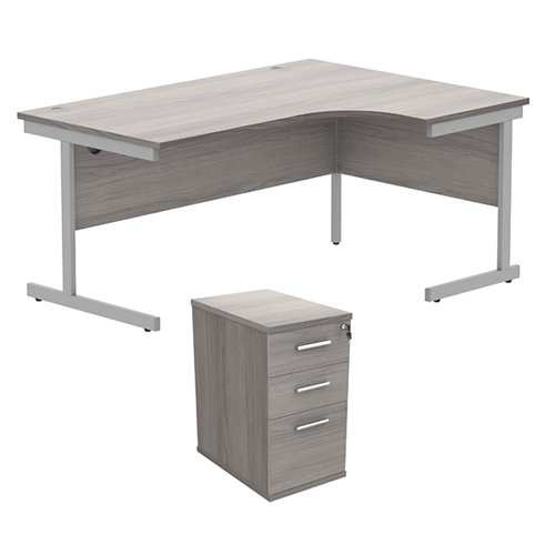 Astin Radial Right Hand SU Desk +Desk High Pedestal 1600x1200 Alaskan Grey Oak/Silver KF820137