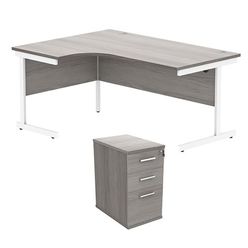Astin Radial Left Hand SU Desk +Desk High Pedestal 1600x1200 Alaskan Grey Oak/Arctic White KF820148