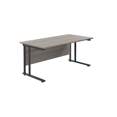 Jemini Rectangular Double Upright Cantilever Desk 1600x800mm Grey Oak/Black KF820154