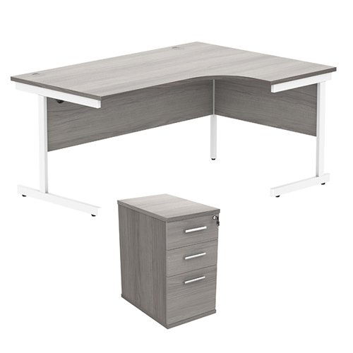 Astin Radial Right Hand SU Desk +Desk High Pedestal 1600x1200 Alaskan Grey Oak/Arctic White KF820157