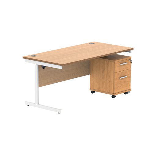 Astin Rectangular Desk 1600x800x730mm +2Drw Under Desk Pedestal Norwegian Beech/White KF820177