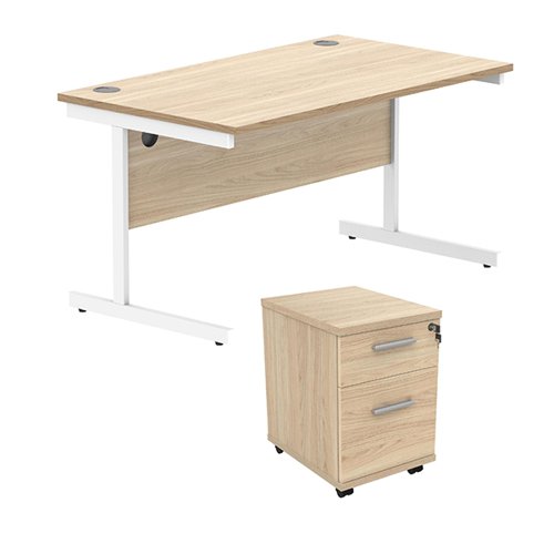 Astin Rectangular Desk 1600x800x730mm +2Drw Under Desk Pedestal Canadian Oak/Arctic White KF820197