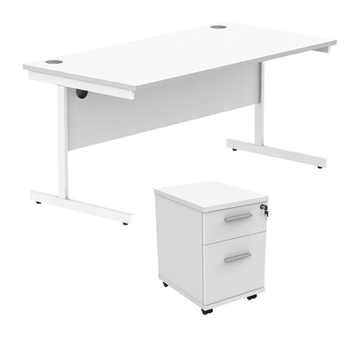 Astin Rectangular Desk 1600x800x730mm +2Drw Under Desk Pedestal Arctic White/Arctic White KF820217