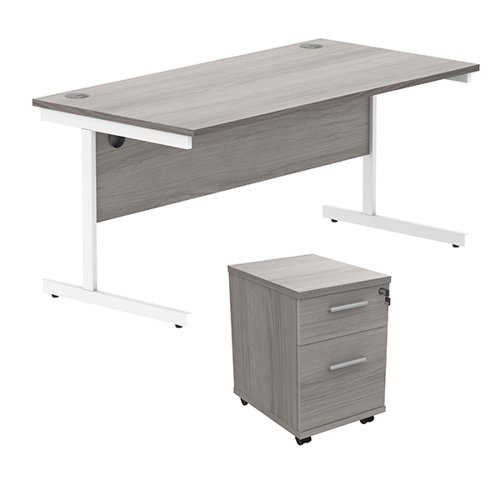 Astin Rectangular Desk 1600x800x730mm +2Drw Under Desk Pedestal Alaskan Grey Oak/White KF820237