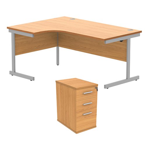 Astin Radial Left Hand SU Desk +Desk High Pedestal 1600x1200 Norwegian Beech/Silver KF820247 - KF820247