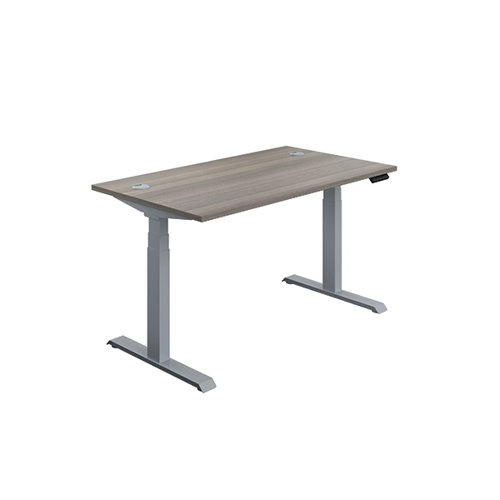 First Sit/Stand Desk 1200x800x630-1290mm Grey Oak/Silver KF820581